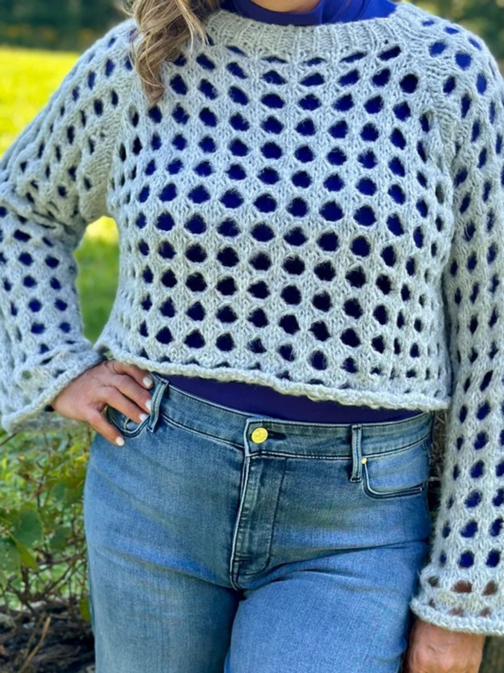 Astrid Open Knit Bell Sleeve Sweater